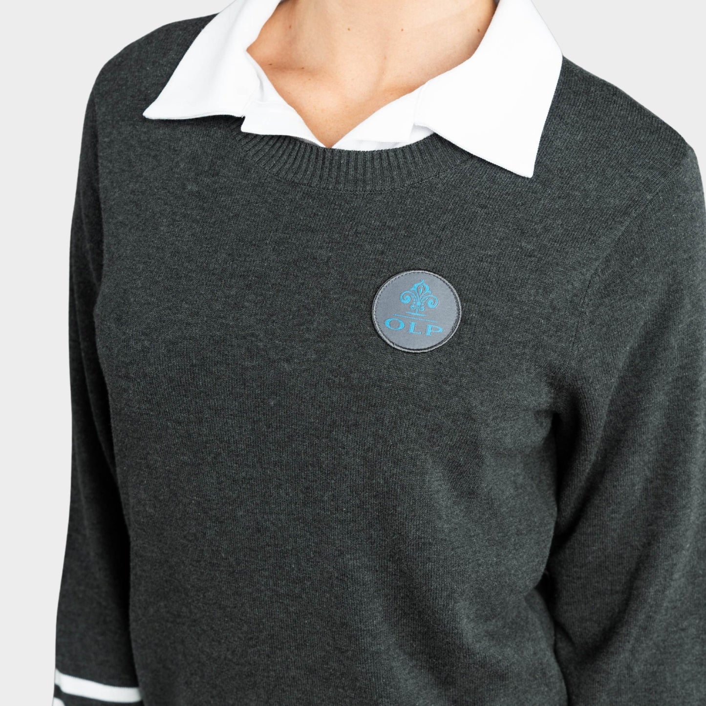 AOLP Crew Neck Pullover with Striped Sleeves Charcoal