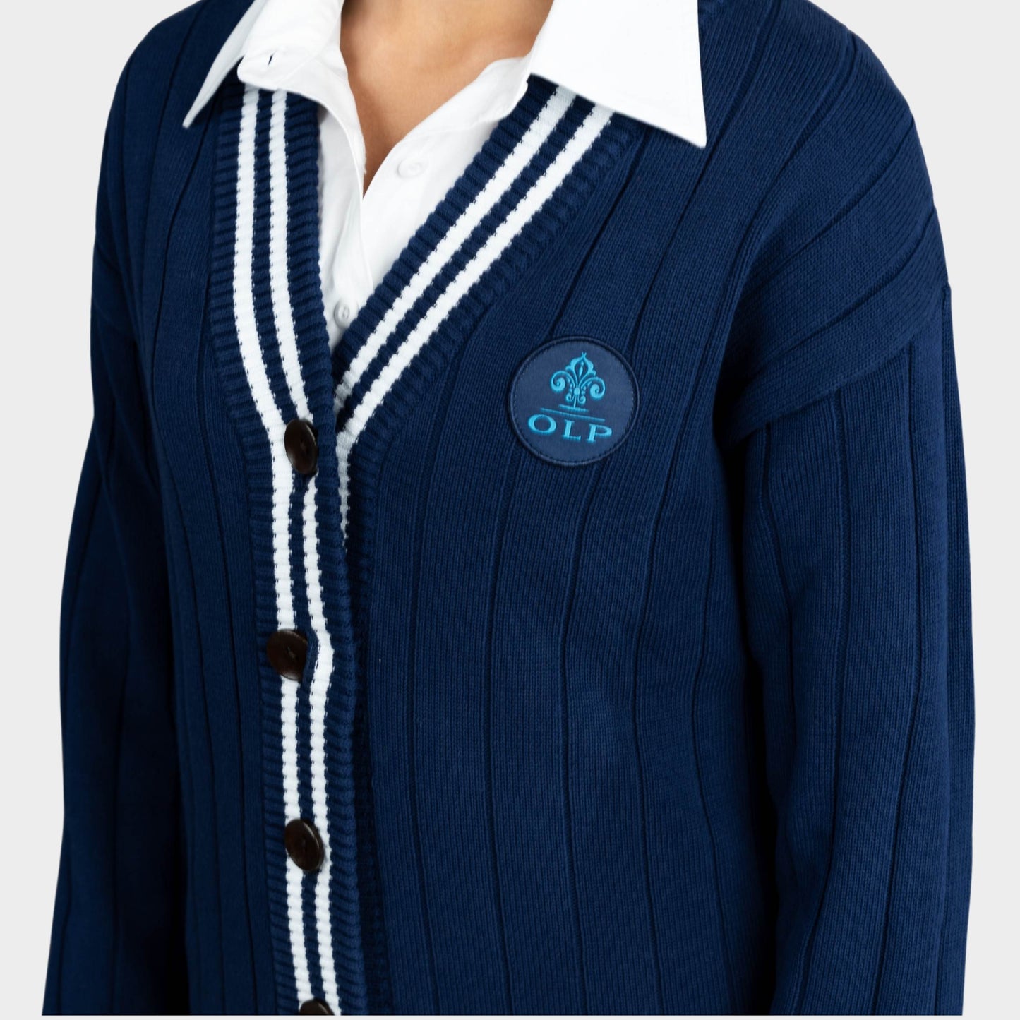 AOLP Letterman V-Neck Cardigan Navy