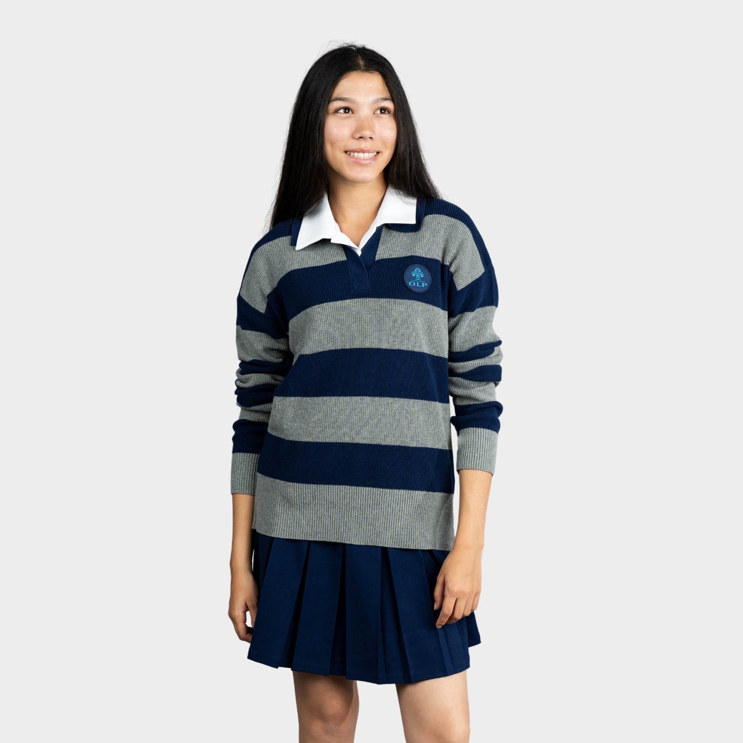 AOLP Striped Rugby Polo Pullover Navy