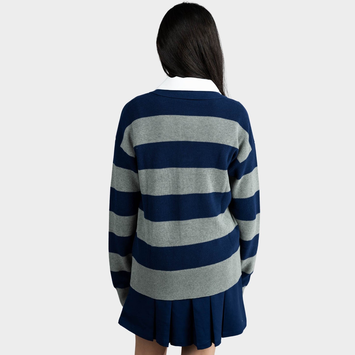 AOLP Striped Rugby Polo Pullover Navy