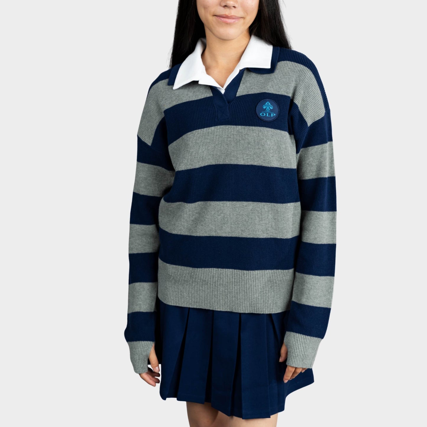 AOLP Striped Rugby Polo Pullover Navy
