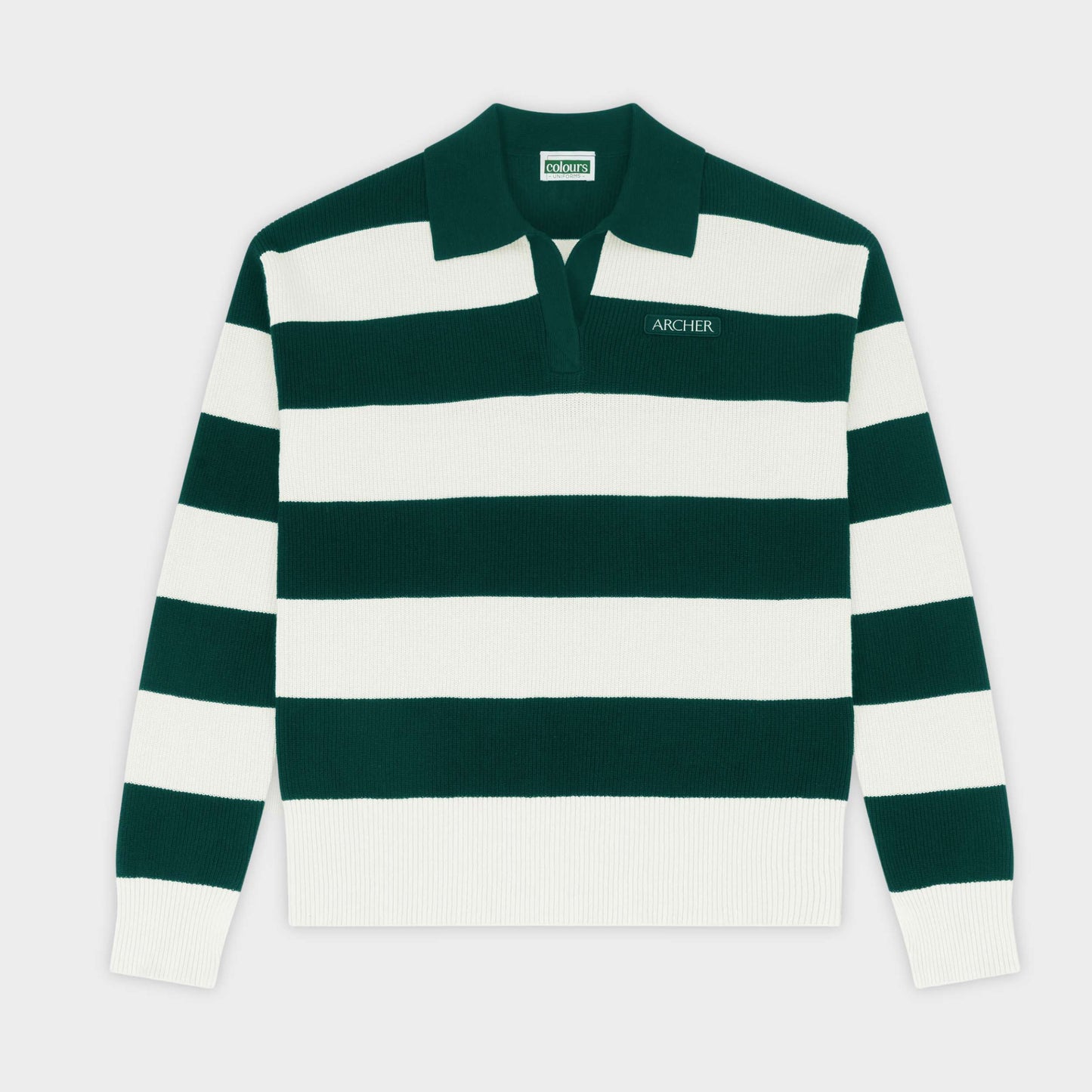 Archer Striped Rugby Polo Pullover Green
