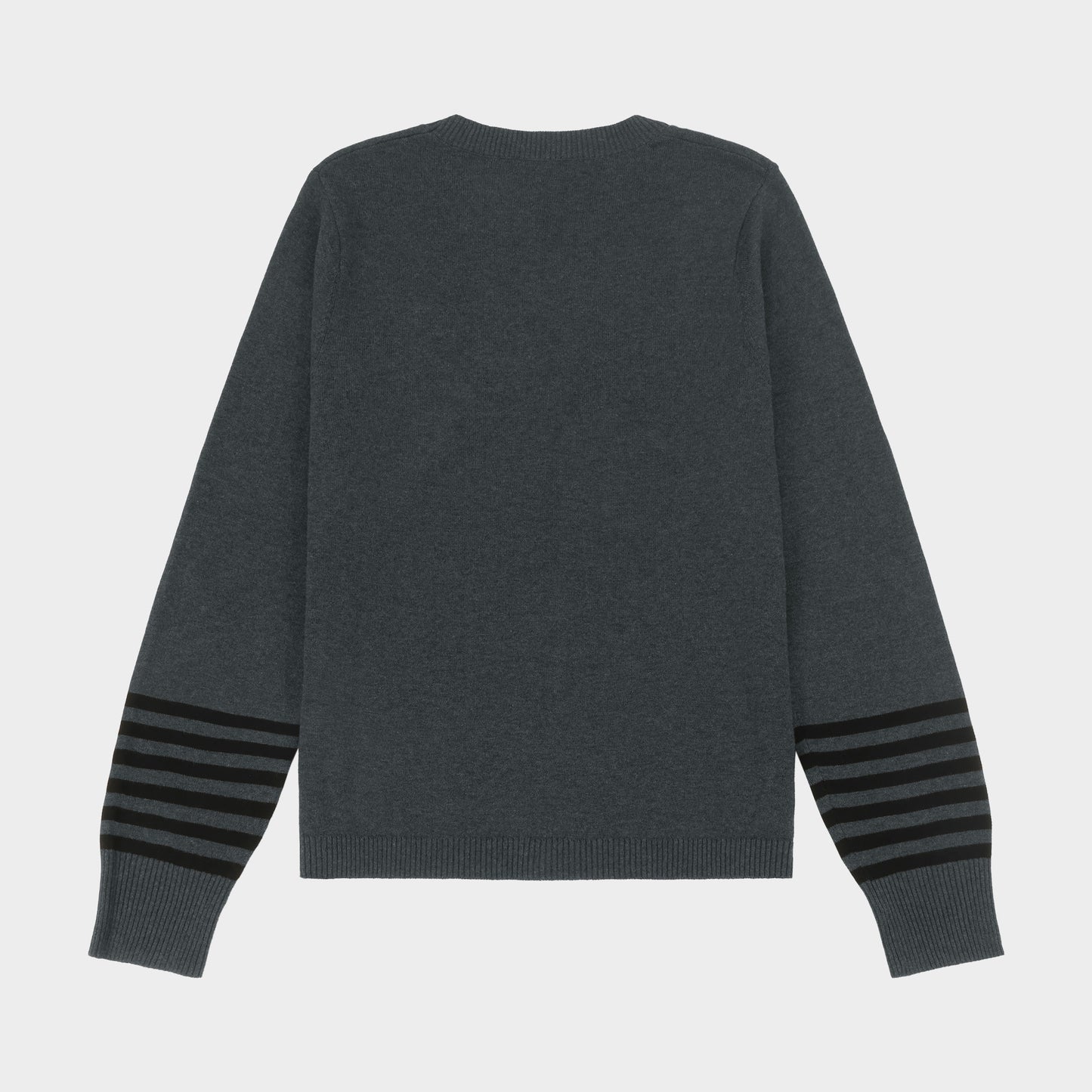 Archer Crew Neck Pullover with Striped Sleeves Charcoal