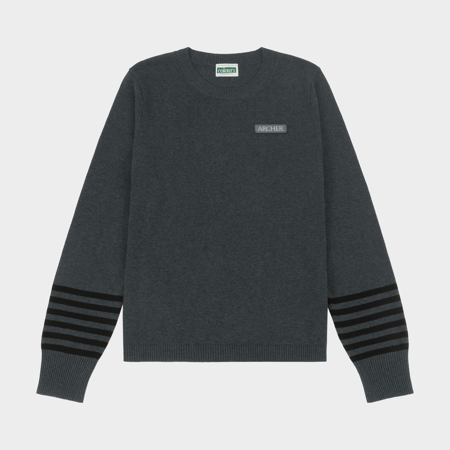 Archer Crew Neck Pullover with Striped Sleeves Charcoal