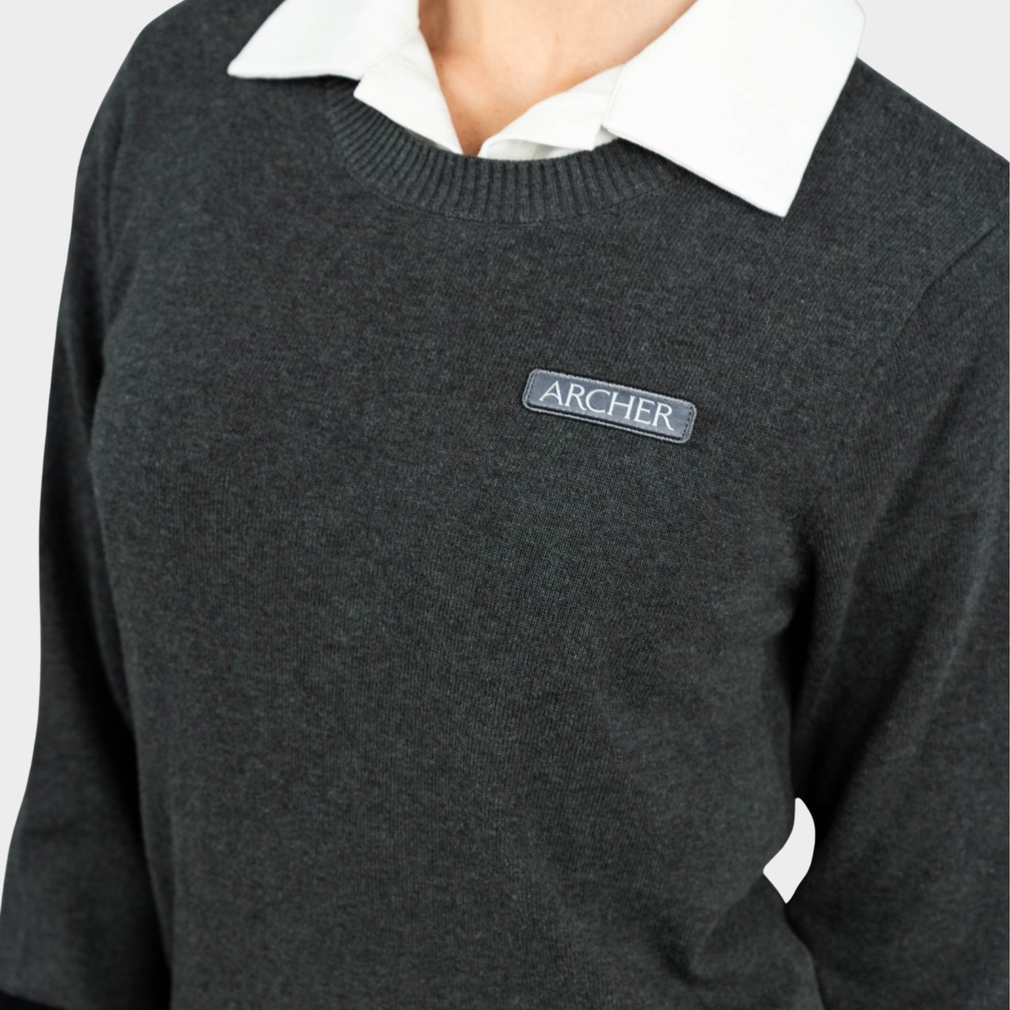 Archer Crew Neck Pullover with Striped Sleeves Charcoal