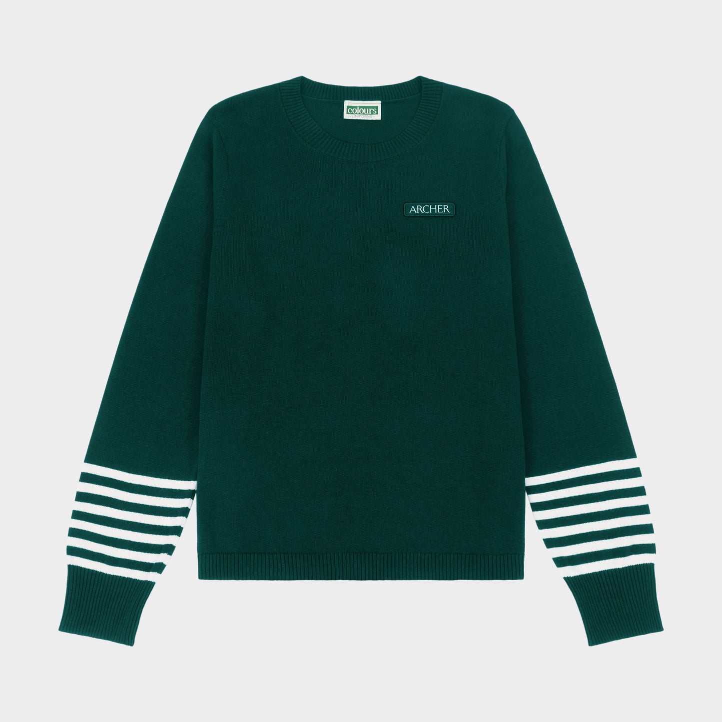 Archer Crew Neck Pullover with Striped Sleeves Green