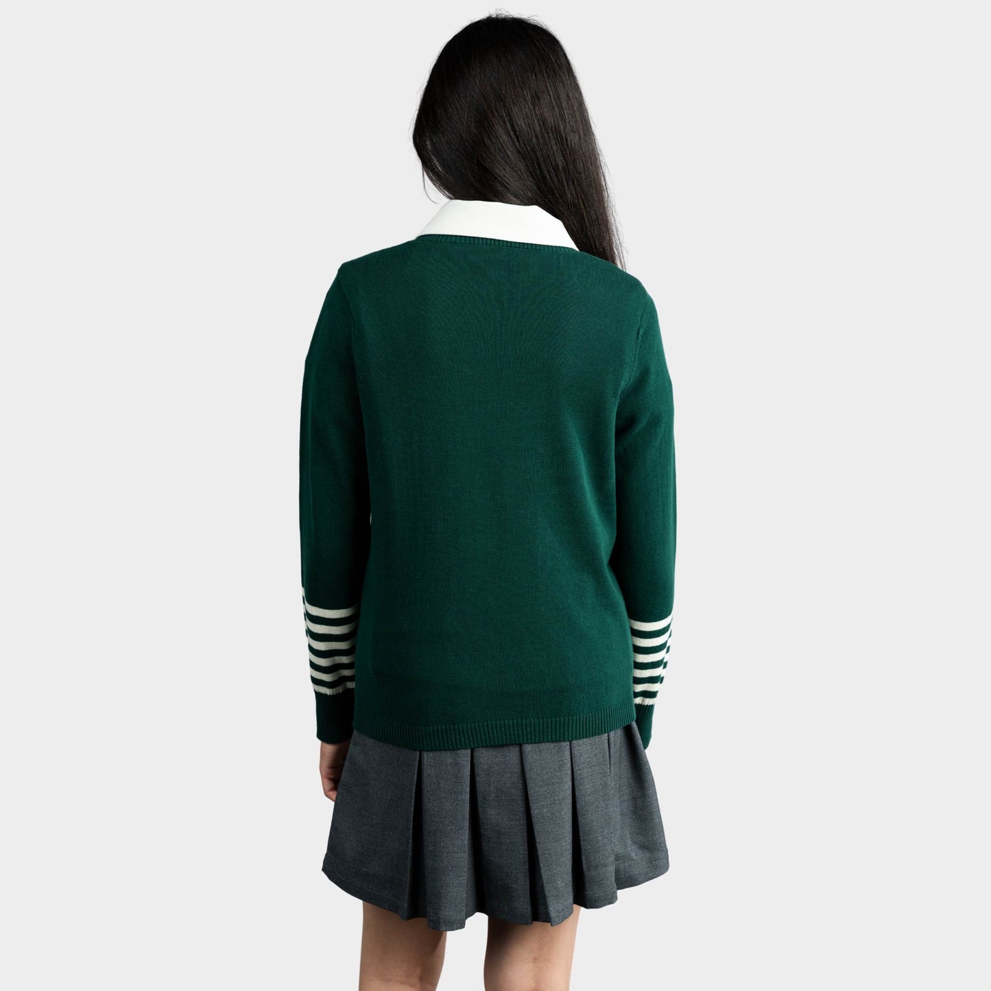 Archer Crew Neck Pullover with Striped Sleeves Green