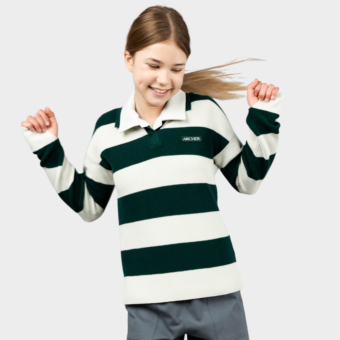 Archer Striped Rugby Polo Pullover Green