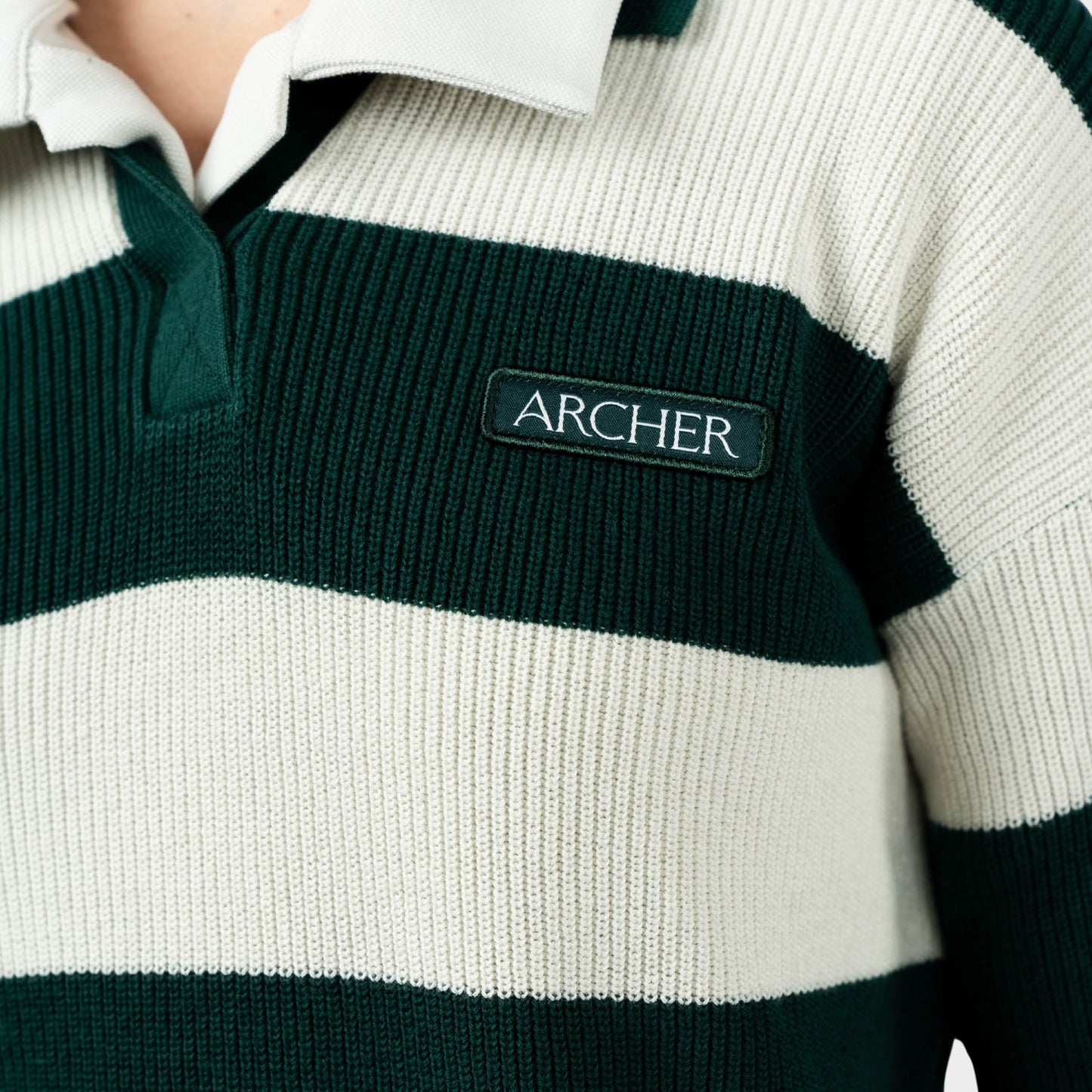 Archer Striped Rugby Polo Pullover Green