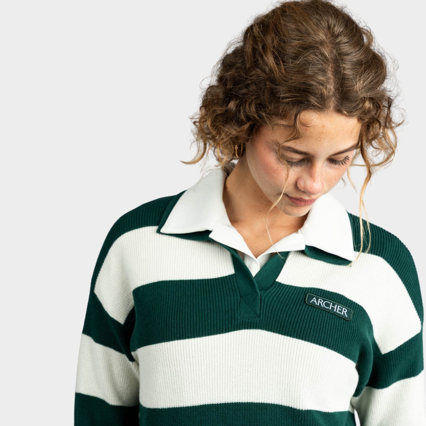 Archer Striped Rugby Polo Pullover Green