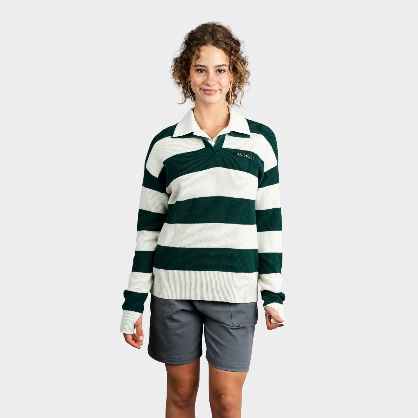Archer Striped Rugby Polo Pullover Green