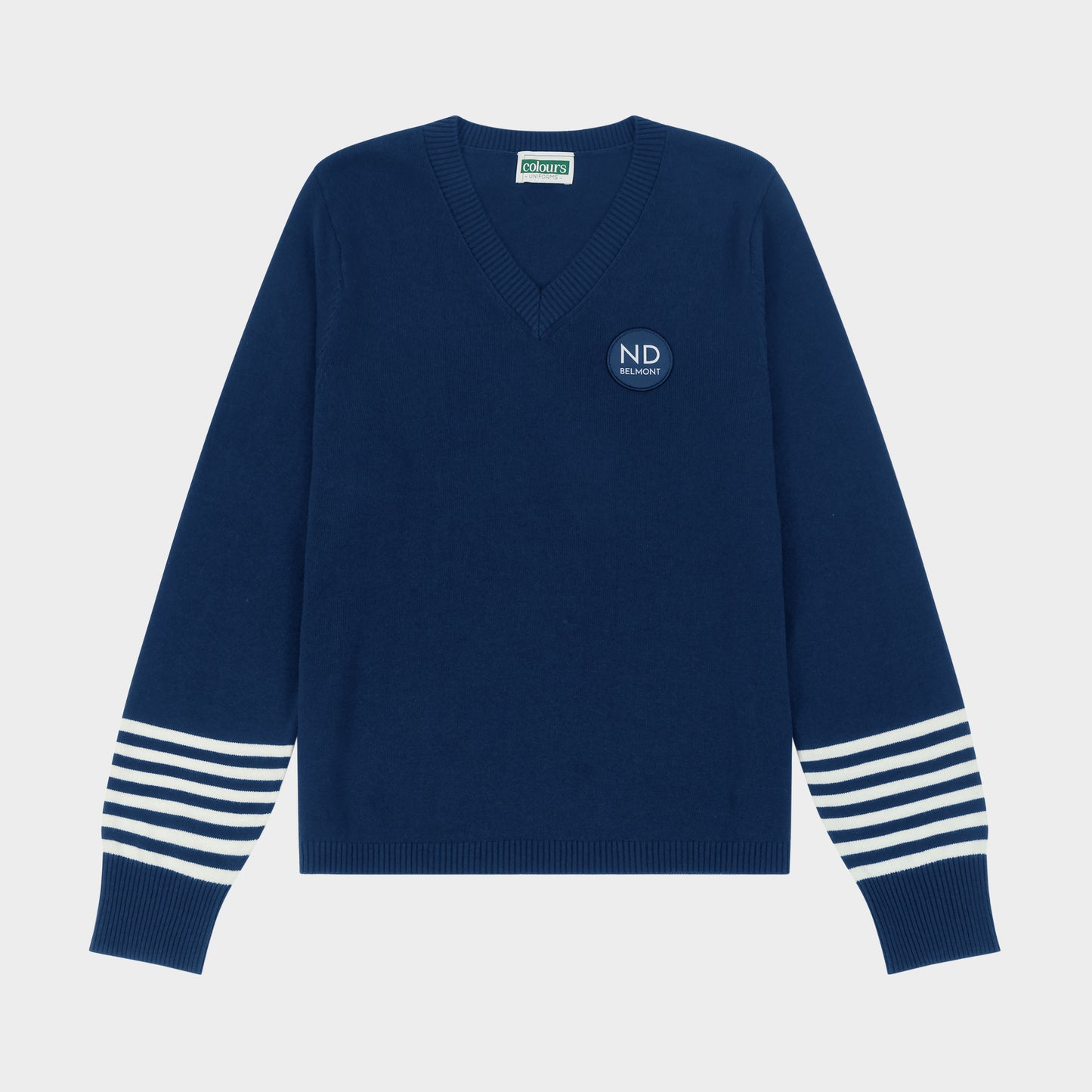 NDB V-Neck Pullover with Striped Sleeves Navy