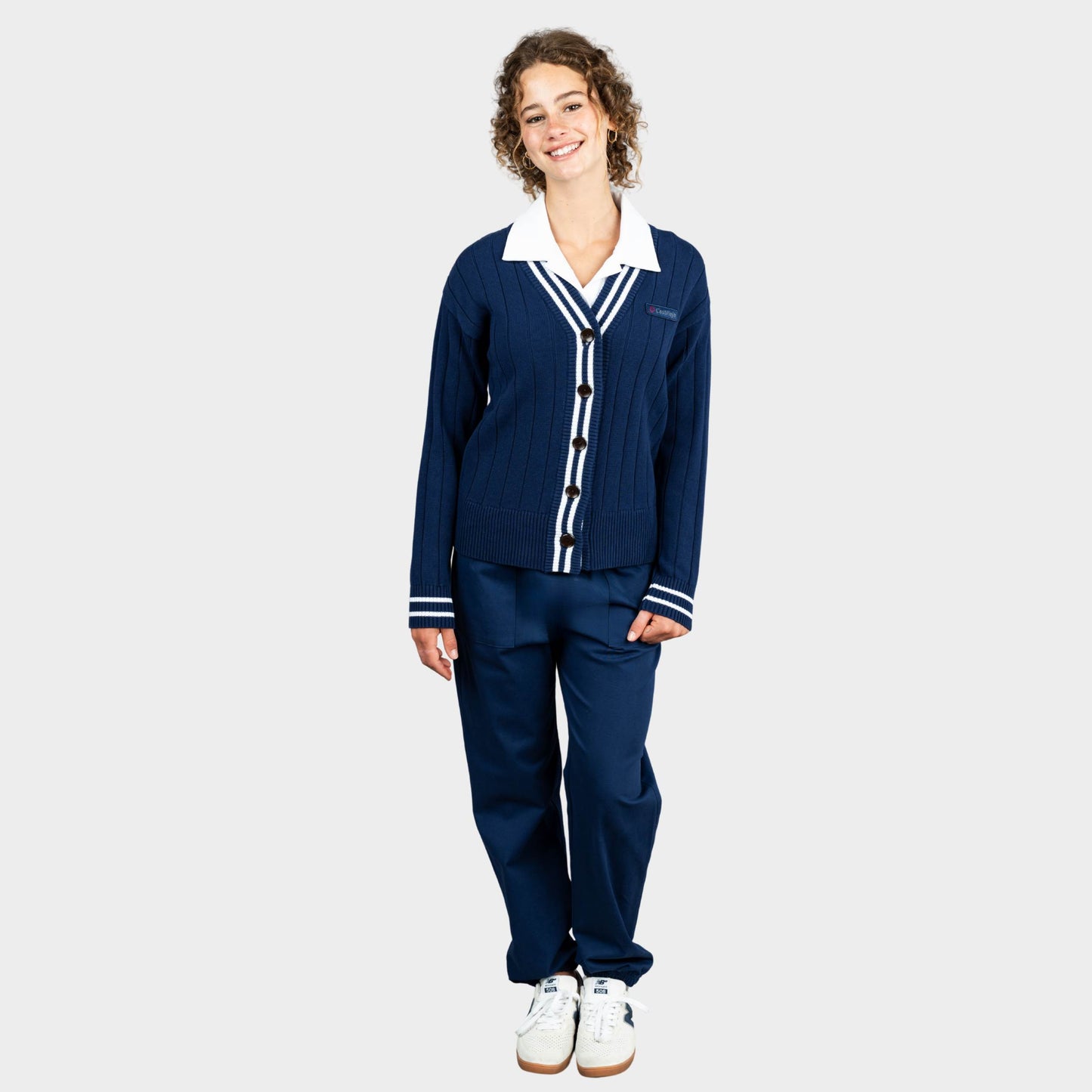Castilleja Letterman V-Neck Cardigan Navy