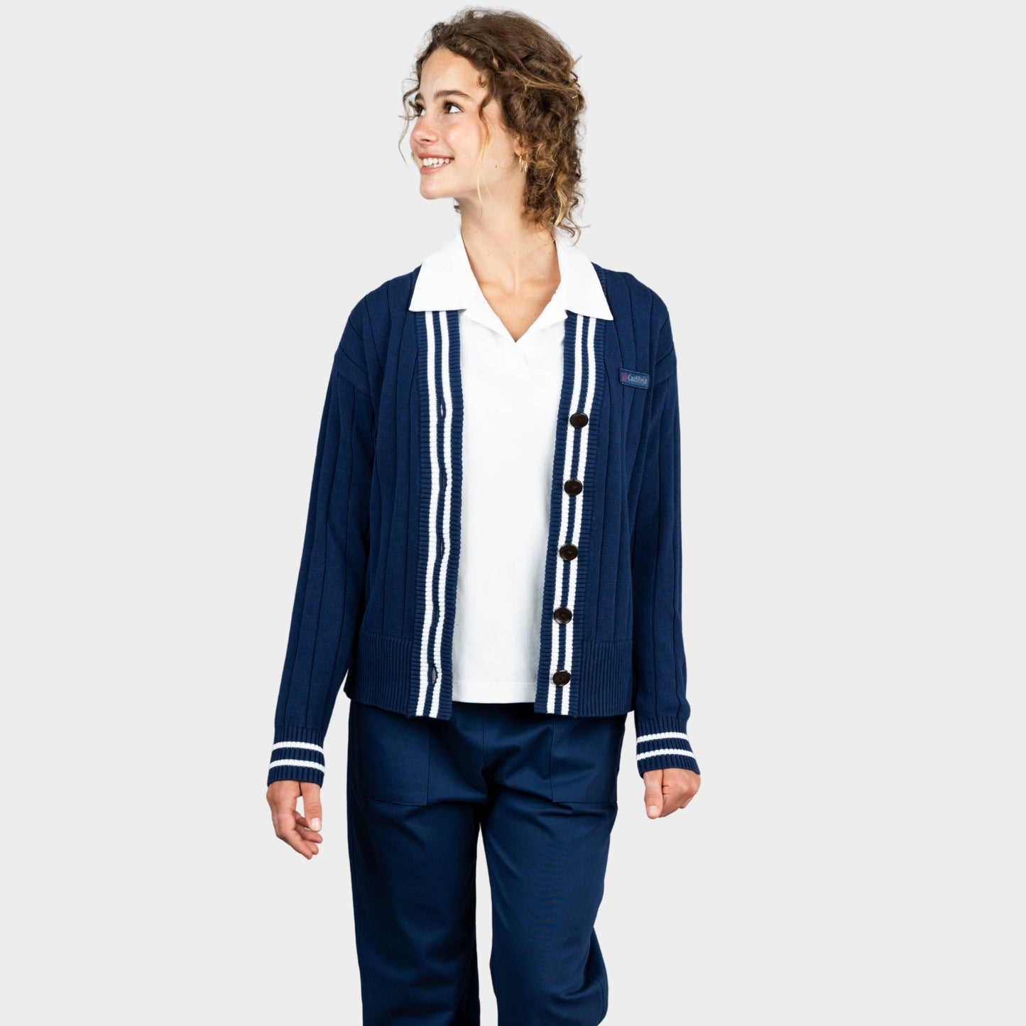 Castilleja Letterman V-Neck Cardigan Navy