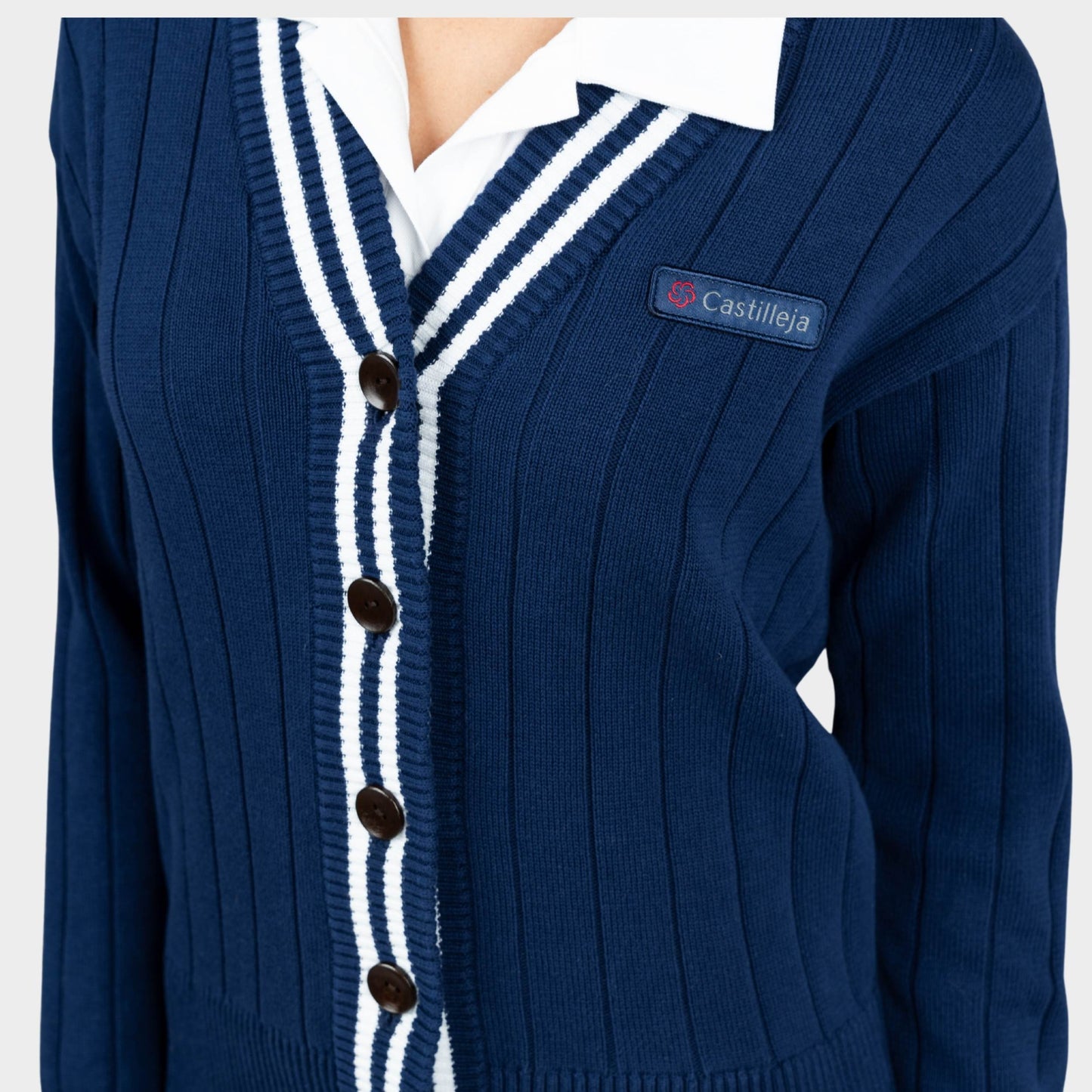 Castilleja Letterman V-Neck Cardigan Navy