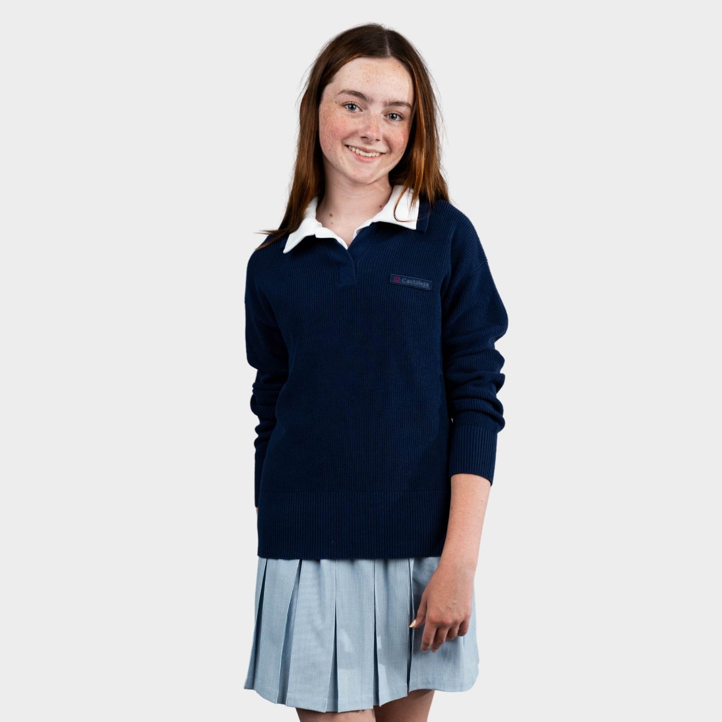 Castilleja Solid Rugby Polo Pullover Navy