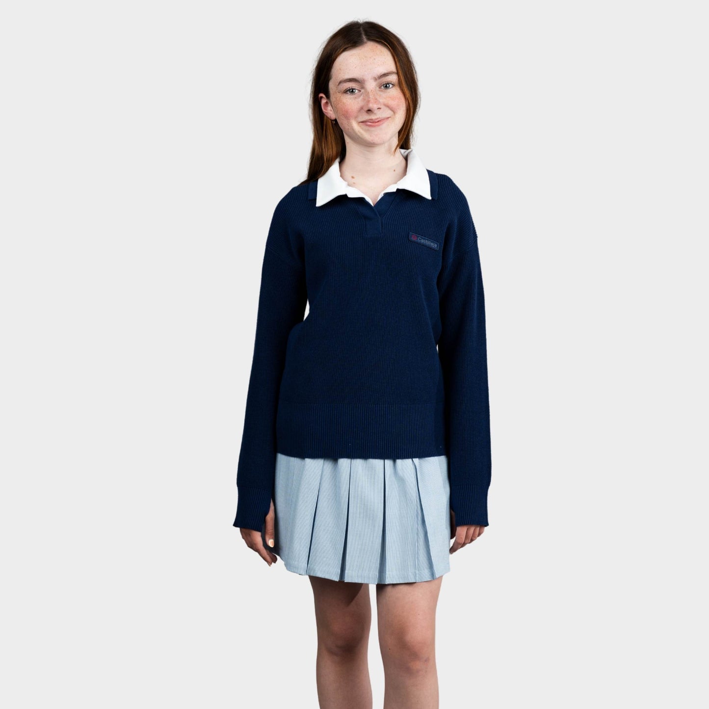 Castilleja Solid Rugby Polo Pullover Navy