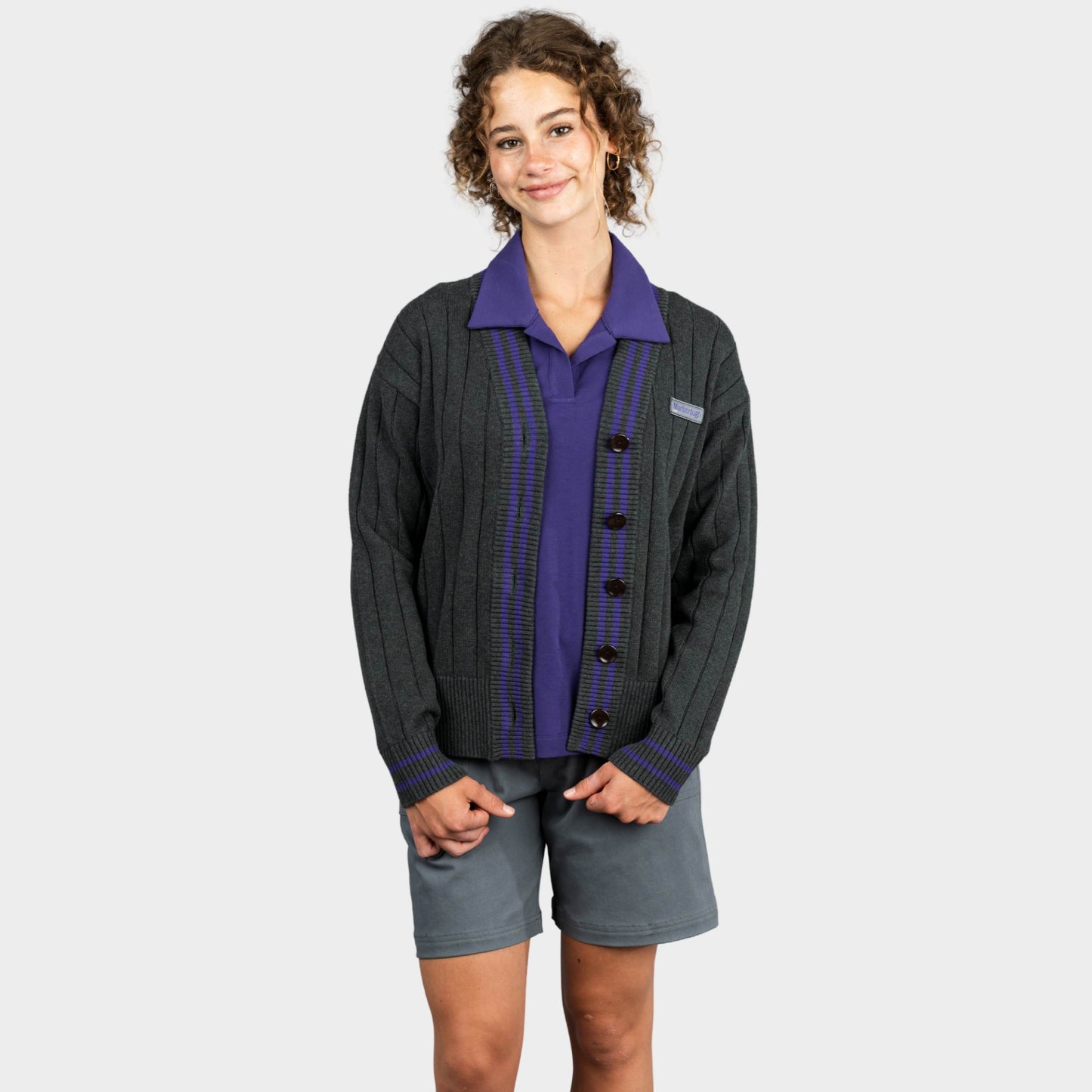 Marlborough Letterman V-Neck Cardigan Charcoal