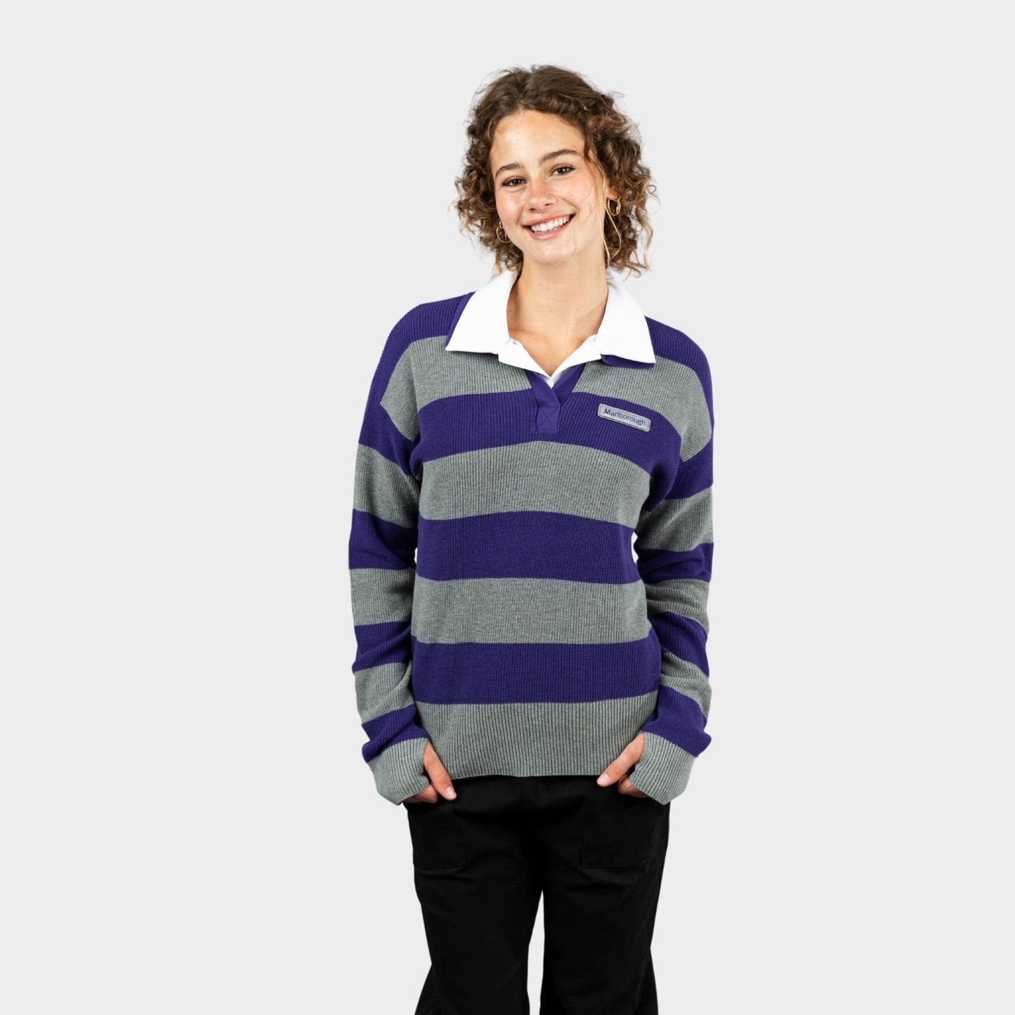Marlborough Striped Rugby Polo Pullover Charcoal