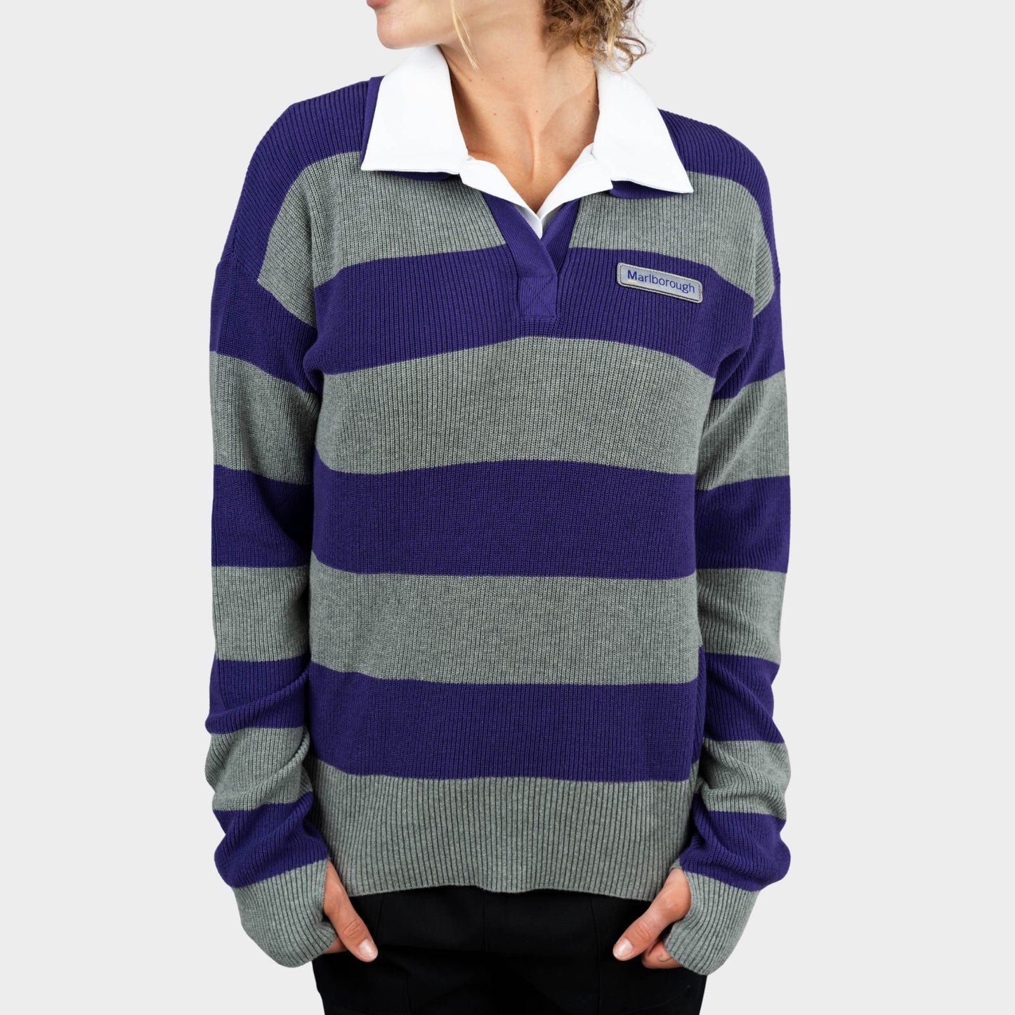 Marlborough Striped Rugby Polo Pullover Charcoal