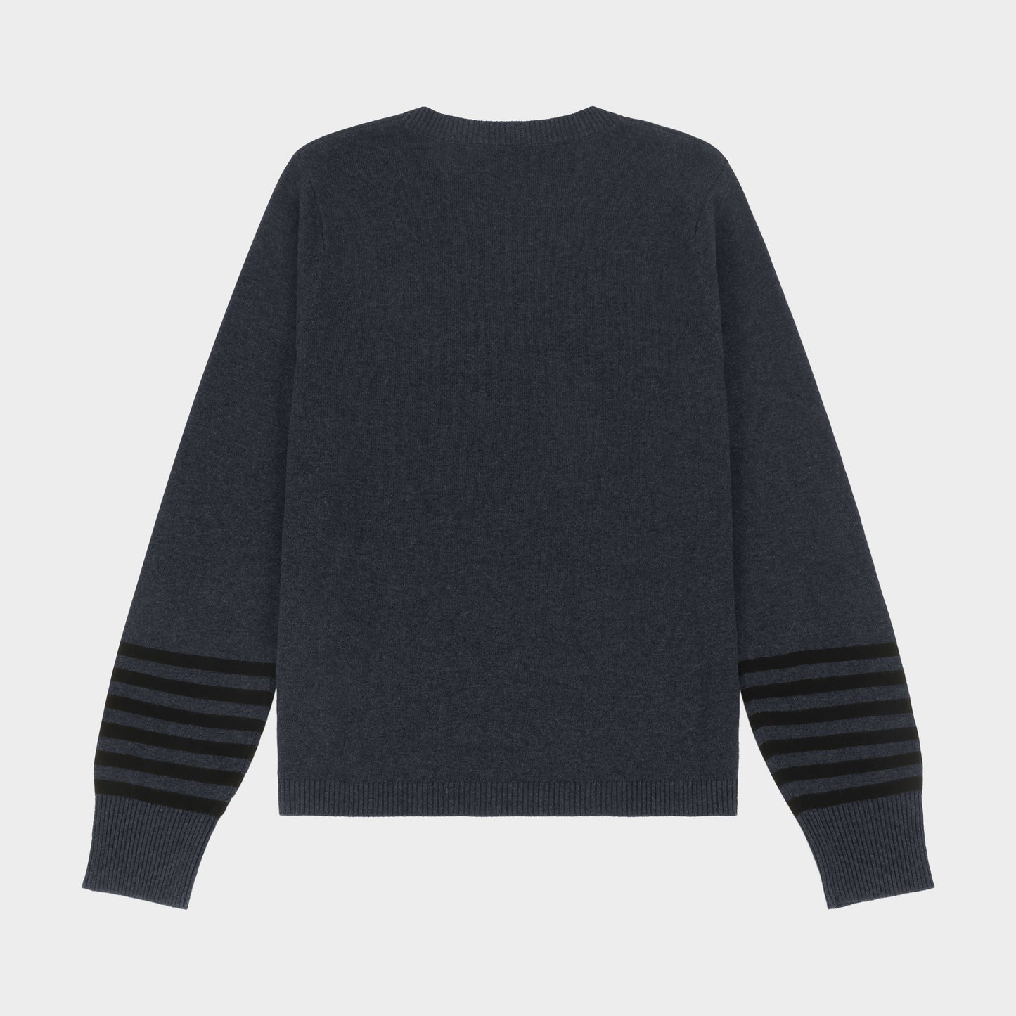 Marlborough V-Neck Pullover with Striped Sleeves Charcoal