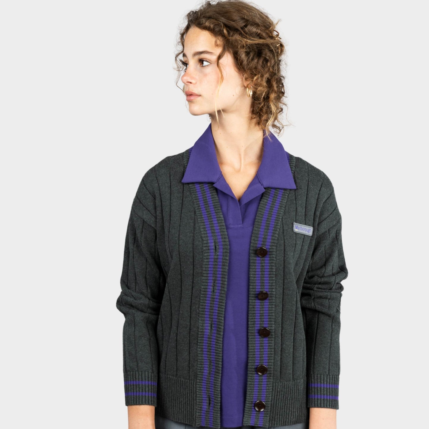 Marlborough Letterman V-Neck Cardigan Charcoal