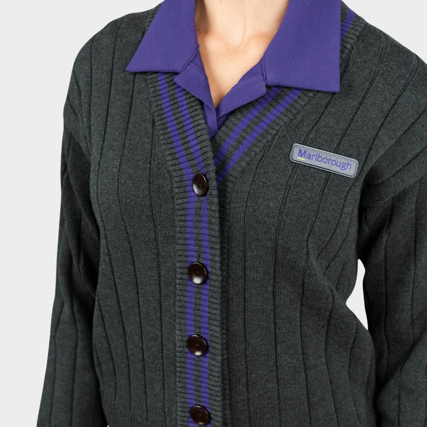 Marlborough Letterman V-Neck Cardigan Charcoal