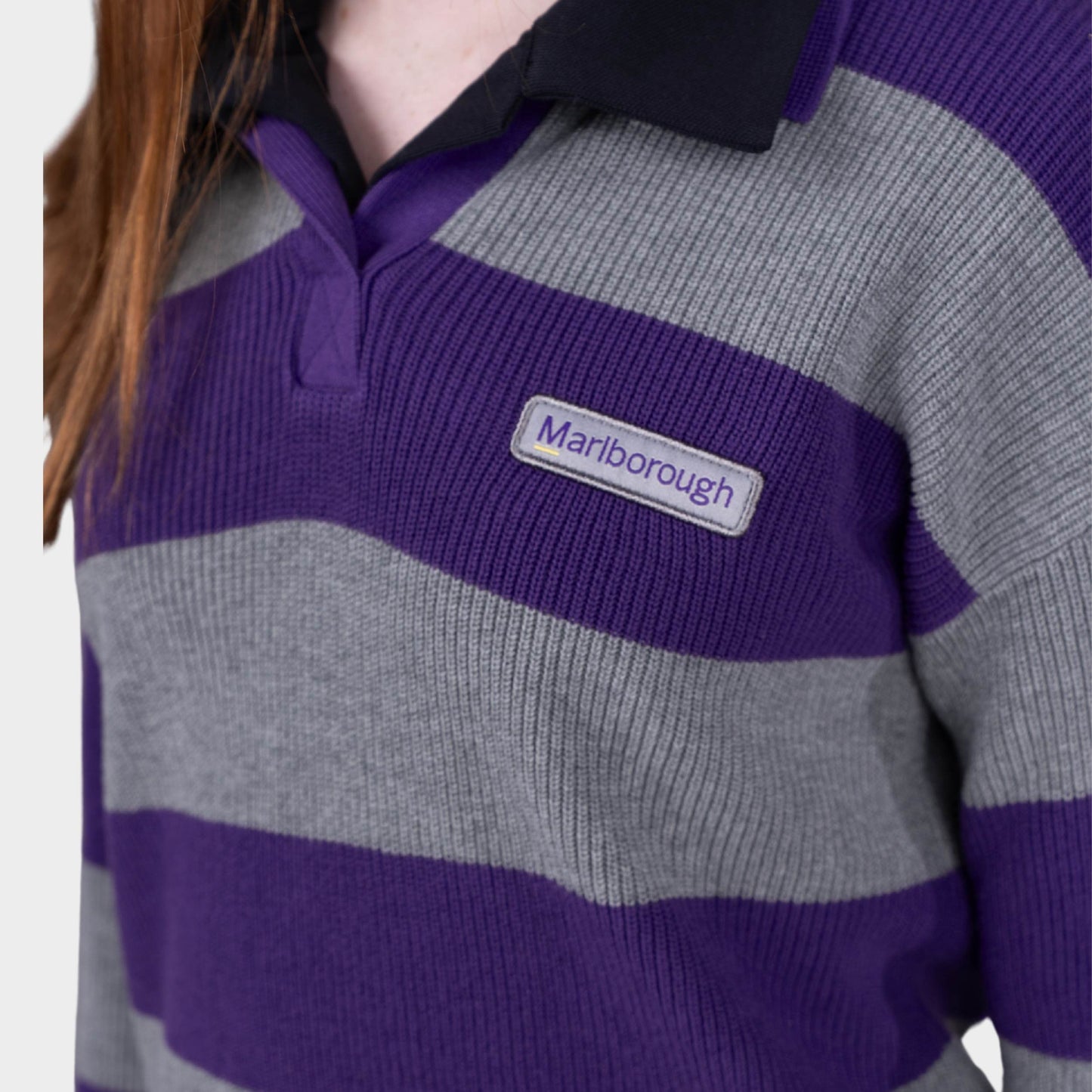 Marlborough Striped Rugby Polo Pullover Charcoal