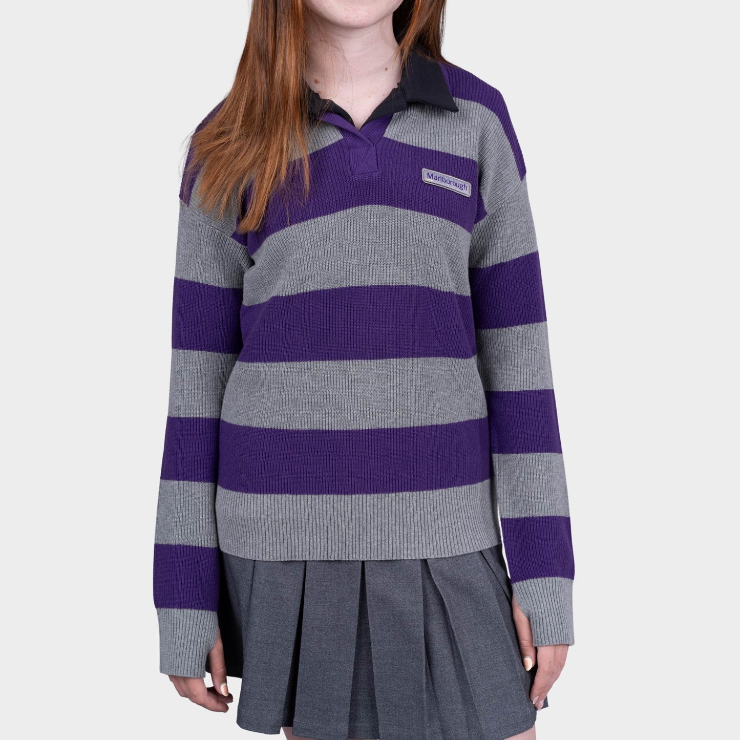Marlborough Striped Rugby Polo Pullover Charcoal