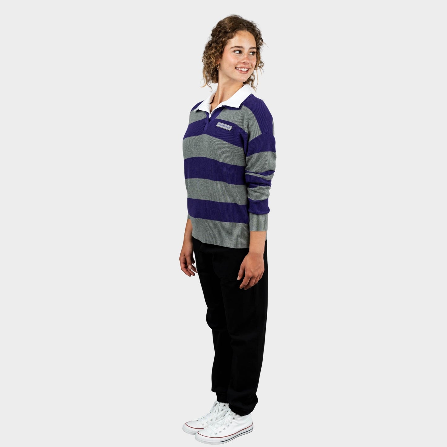 Marlborough Striped Rugby Polo Pullover Charcoal