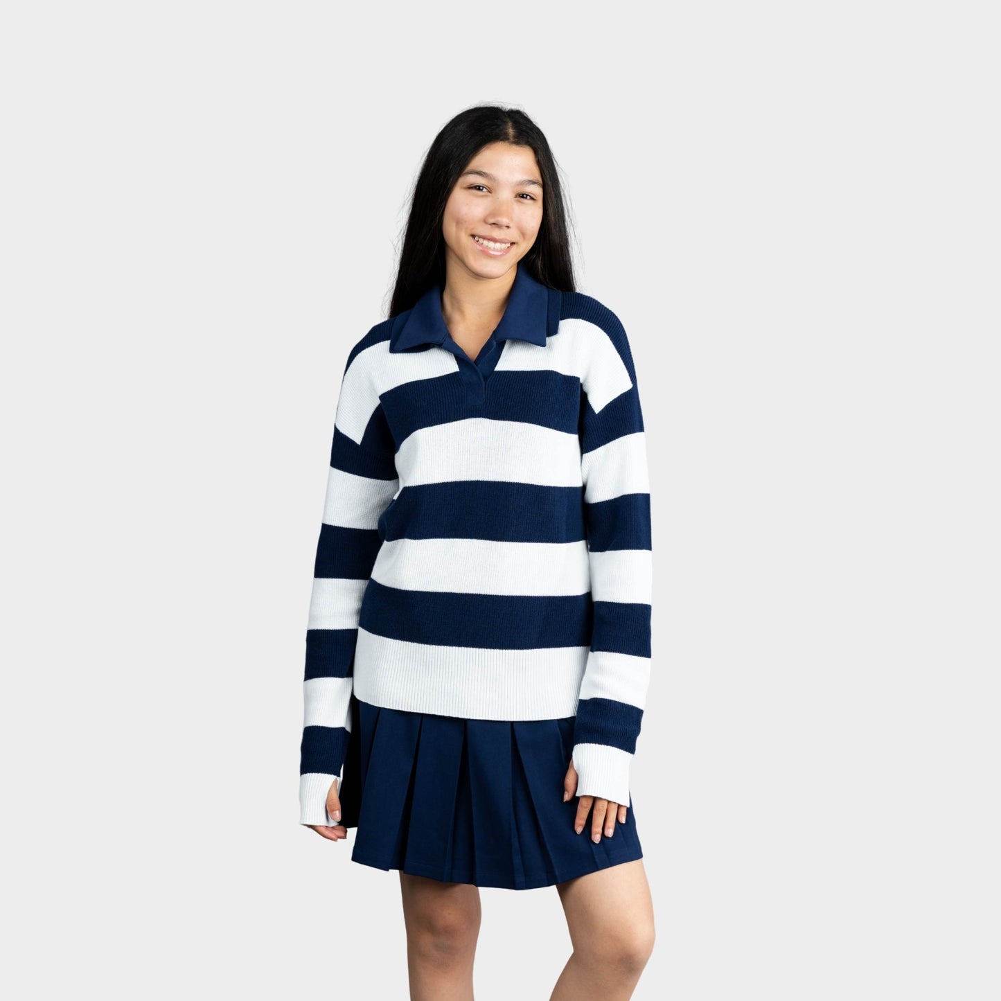 NDB Striped Rugby Polo Pullover Navy
