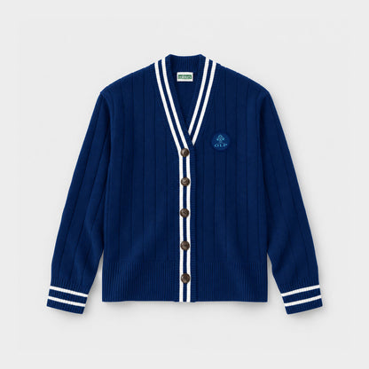 AOLP Letterman V-Neck Cardigan Navy