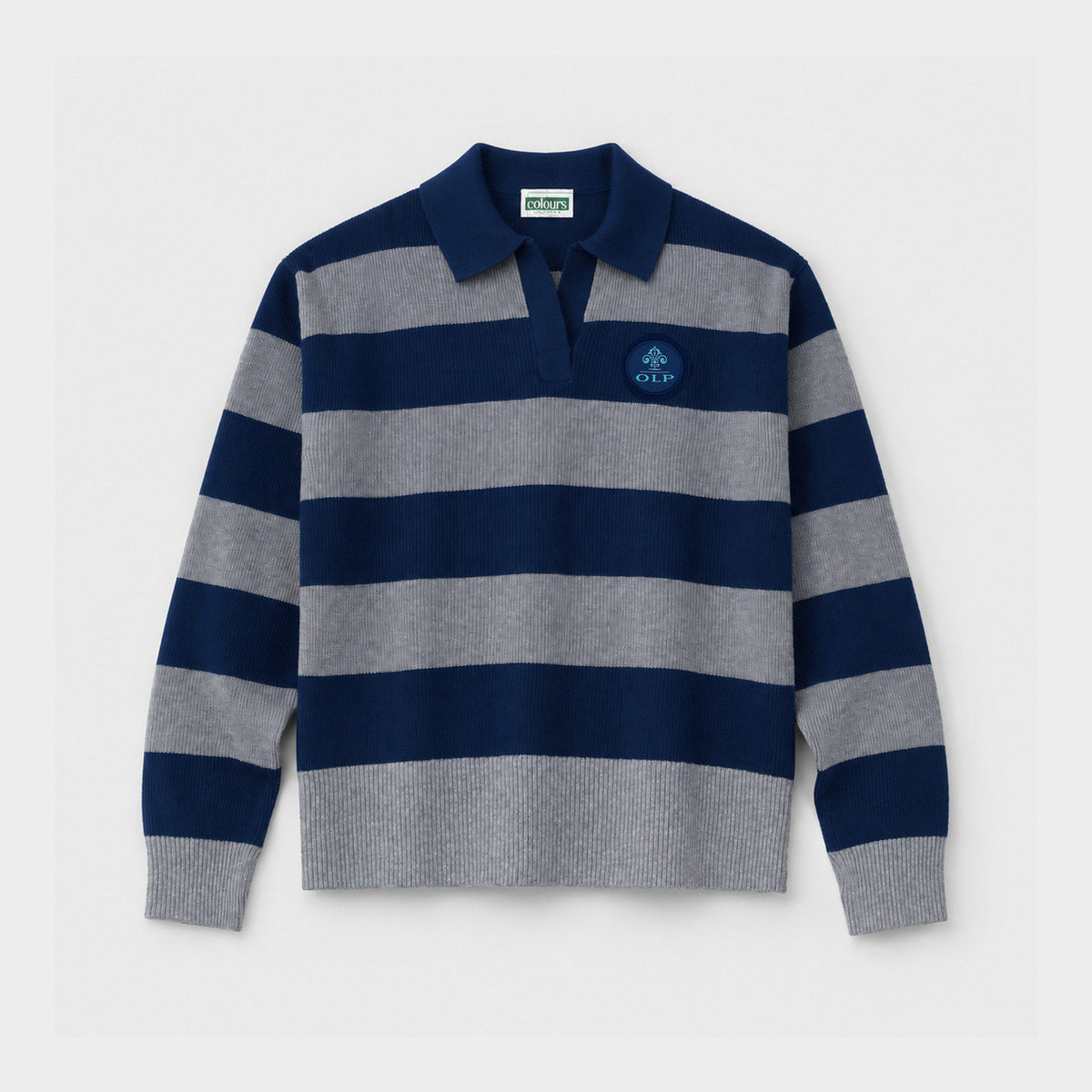 AOLP Striped Rugby Polo Pullover Navy