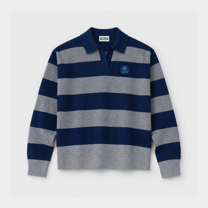 AOLP Striped Rugby Polo Pullover Navy