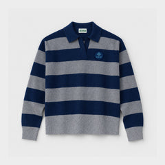 AOLP Striped Rugby Polo Pullover Navy