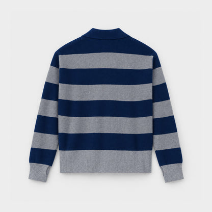 AOLP Striped Rugby Polo Pullover Navy