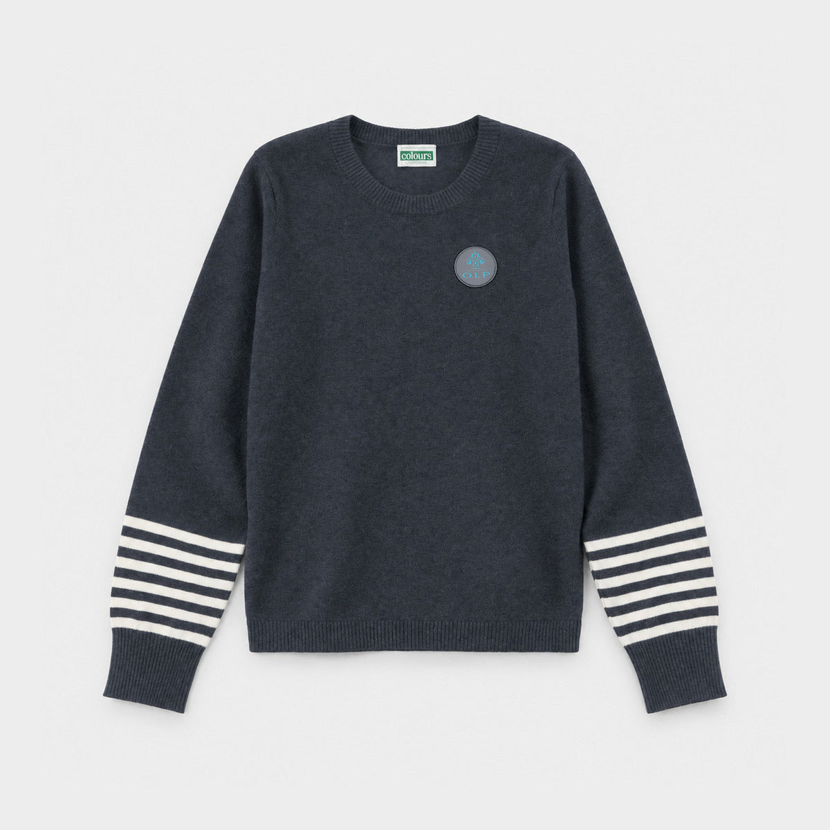 AOLP Crew Neck Pullover with Striped Sleeves Charcoal