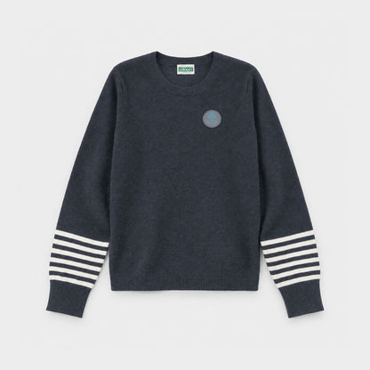 AOLP Crew Neck Pullover with Striped Sleeves Charcoal