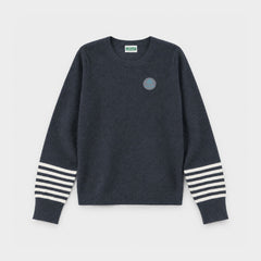 AOLP Crew Neck Pullover with Striped Sleeves Charcoal