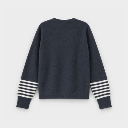 AOLP Crew Neck Pullover with Striped Sleeves Charcoal