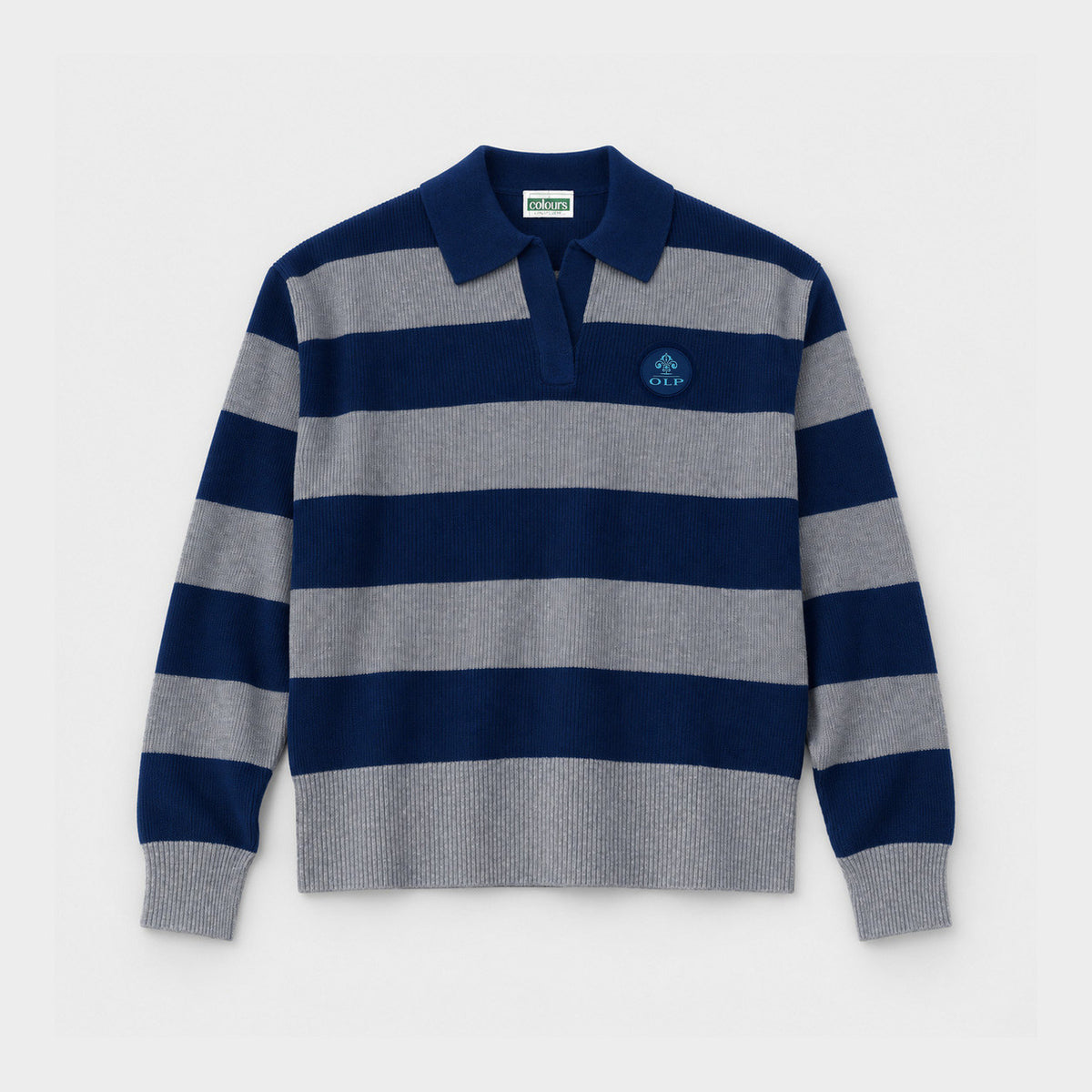 AOLP Striped Rugby Polo Pullover Navy
