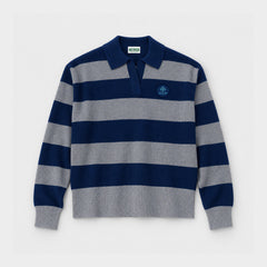 AOLP Striped Rugby Polo Pullover Navy