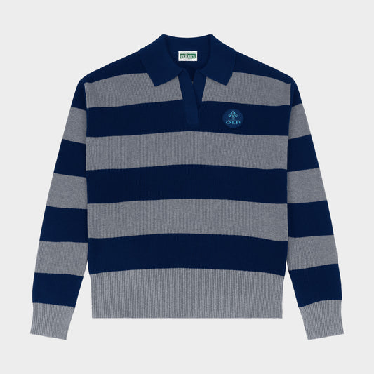 AOLP Striped Rugby Polo Pullover Navy