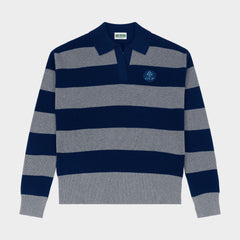 AOLP Striped Rugby Polo Pullover Navy