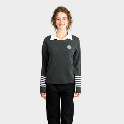 AOLP Crew Neck Pullover with Striped Sleeves Charcoal