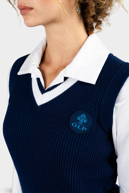 AOLP Letterman Striped Sweater Vest Navy