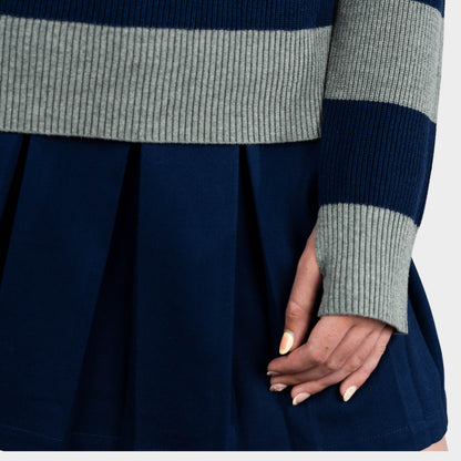 AOLP Striped Rugby Polo Pullover Navy