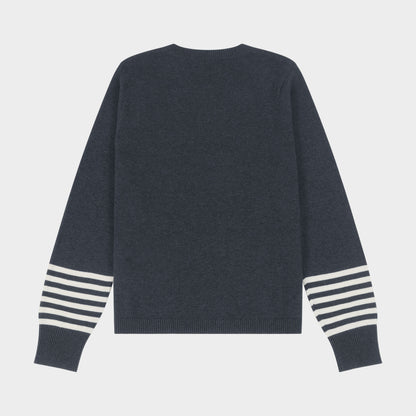 AOLP Crew Neck Pullover with Striped Sleeves Charcoal