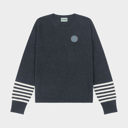 AOLP Crew Neck Pullover with Striped Sleeves Charcoal