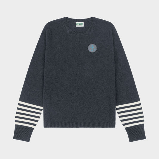 AOLP Crew Neck Pullover with Striped Sleeves Charcoal